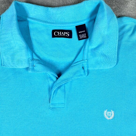 Chaps Polo Short Sleeve Shirt Men's 4XB Blue Big & Tall Preppy - Picture 2 of 9